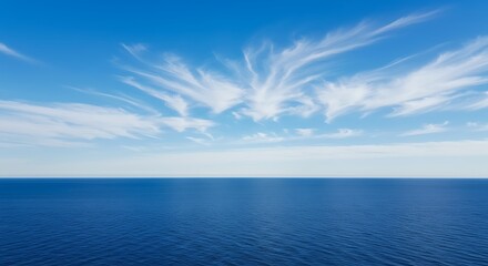 Serene Ocean Vista - Blue Waters and Wispy Clouds.