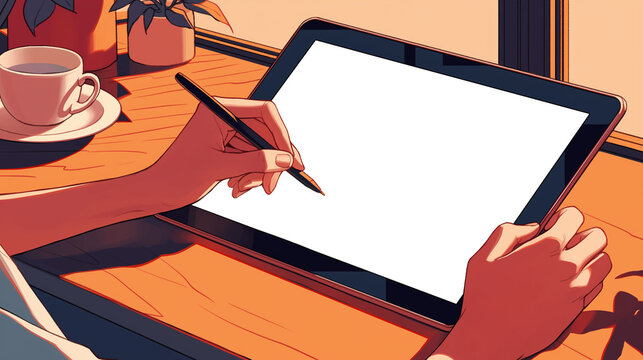 透過画面付きタブレットのイラスト素材・通信機器・ビジネス・趣味・学習・多目的利用可能なデバイス・ミニマルデザイン・抽象背景に溶け込むデザイン