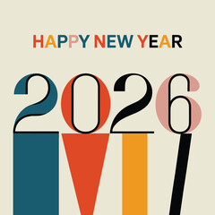 Happy new year 2026 greeting with colorful abstract shapes