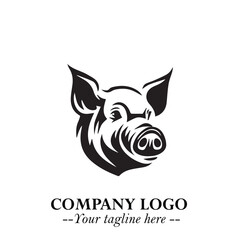 Head of Pig Logo Symbol in Black on the White Background with Simple Modern Animal Design