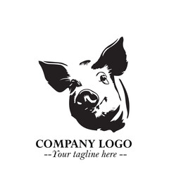 Head of Pig Logo Symbol in Black on the White Background with Simple Modern Animal Design