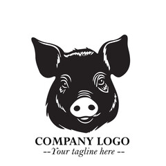 Head of Pig Logo Symbol in Black on the White Background with Simple Modern Animal Design