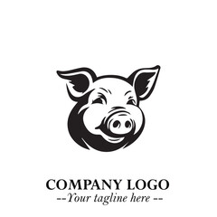 Head of Pig Logo Symbol in Black on the White Background with Simple Modern Animal Design