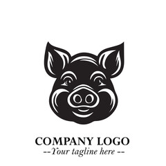 Head of Pig Logo Symbol in Black on the White Background with Simple Modern Animal Design