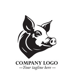 Head of Pig Logo Symbol in Black on the White Background with Simple Modern Animal Design