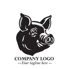 Head of Pig Logo Symbol in Black on the White Background with Simple Modern Animal Design