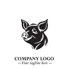 Head of Pig Logo Symbol in Black on the White Background with Simple Modern Animal Design