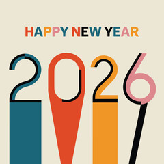 Happy new year 2026 greeting card with colorful numbers