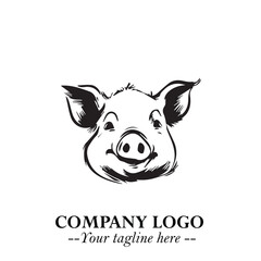 Head of Pig Logo Symbol in Black on the White Background with Simple Modern Animal Design