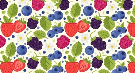 Vibrant Berry Medley - A Colorful Pattern of Fresh Fruits.