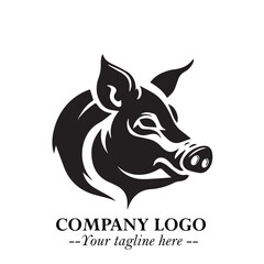 Head of Pig Logo Symbol in Black on the White Background with Simple Modern Animal Design