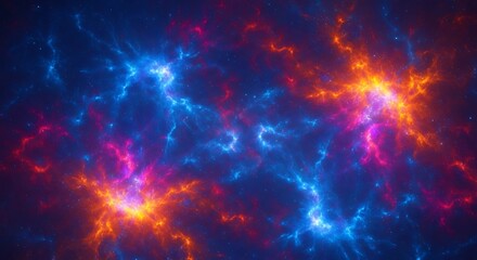 Vibrant cosmic nebula with glowing blue and orange energy fields.