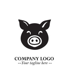 Head of Pig Logo Symbol in Black on the White Background with Simple Modern Animal Design