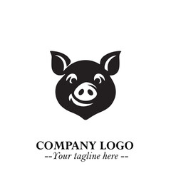 Head of Pig Logo Symbol in Black on the White Background with Simple Modern Animal Design