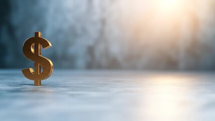 Golden dollar sign symbol standing on textured surface with warm light representing finance and prosperity - Powered by Adobe