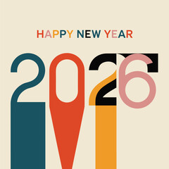 Happy new year 2026 text graphic with colorful numbers