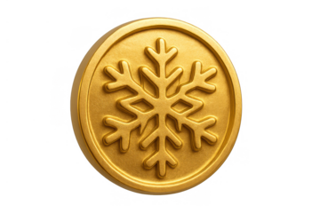 Golden cryptocurrency coin with snowflake symbol representing winter, cold, or digital assets on a transparent background