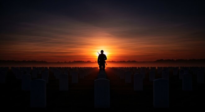 Veterans Day Remembrance Sunset Silhouette Honoring American Heroes at Arlington Cemetery Memorial