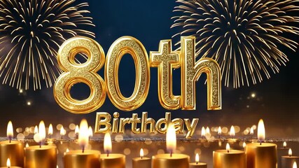 Celebrating an 80th birthday with golden numbers, candles and fireworks.