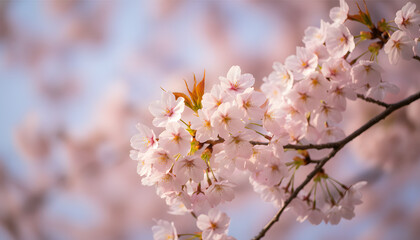 Obraz premium Close-up of Cherry Blossoms in Full Bloom A Delicate Springtime Display