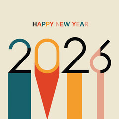 Happy new year 2026 text with colorful abstract shapes