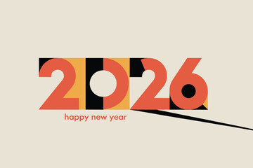 Happy new year 2026 text graphic with orange and black numbers