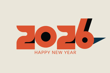 Happy new year 2026 text graphic with orange numbers