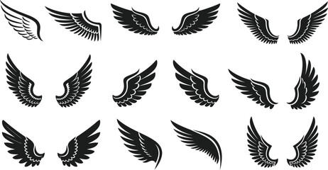 Obraz premium Set of black wings icons. Wings badges. Collection wings badges. Vector illustration.