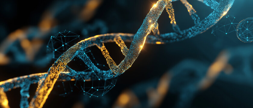 Glowing Blue and Orange D N A Helix with Network Nodes
