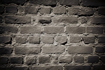 A textured wall made of weathered gray bricks, with thick mortar creating a rustic and aged surface, providing a solid and sturdy architectural background element.