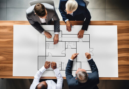 Architects Discussing Floor Plan Mockup Psd