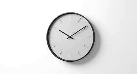 A sleek, modern wall clock with a minimalist design, hanging on a white wall, symbolizing the simple passage of time
