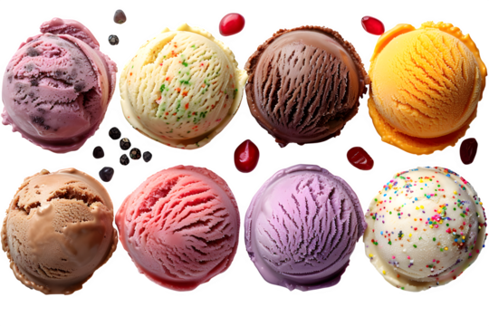 Delicious assortment of colorful ice cream scoops ready to enjoy, capturing summer sweetness and fun in every bite, perfect for dessert menus and treats