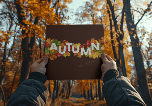 Autumn Leaves Card Mockup Forest Scene Vibrant Psd 