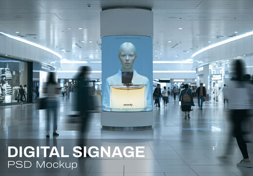 Digital Signage Mockup In Modern Mall Psd