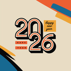 Happy new year 2026 text with abstract shapes