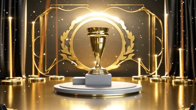 award nomination background gold podium stage luxury with spotlights and stage silver award glitter