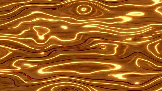 Abstract glowing wood grain pattern with bright yellow veins and knots
