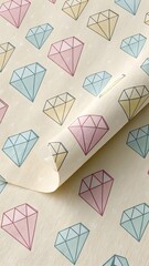 Pastel Diamond Grid on Creamy Wrapping Paper. Seamless pastel diamond grid over a creamy wrap-paper texture with subtle wrinkles&mdash;soft and decorative.