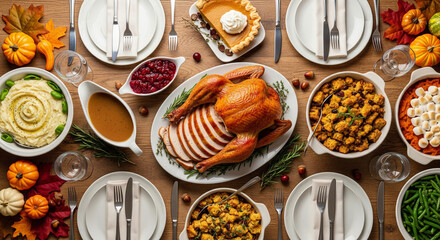 Traditional Thanksgiving Dinner with Roasted Turkey and Side Dishes