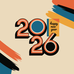 Happy new year 2026 text with colorful brush strokes