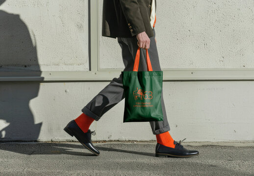 Stylish Urban Fashion Walk, Tote Bag Mockup Psd