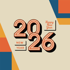 Happy new year 2026 text with retro color palette