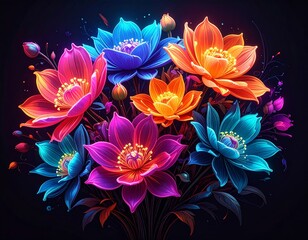 Vibrant Glowing Fantasy Flowers Bouquet