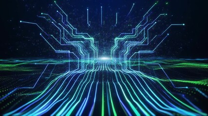 Fast data flow futuristic digital circuit abstract technology background animation