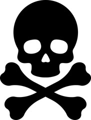 Black skull and crossbones flat vector icon representing danger, warning, or toxic symbol.
