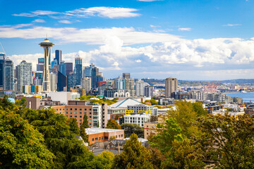 Scenic Panoramic Aerial View of Seattle Skyscrapers