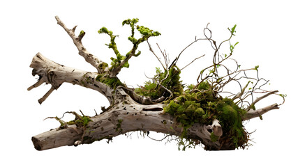 Fototapeta premium Old isolated dead tree trunk with bare branches on a white background