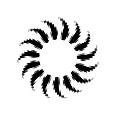 Dynamic abstract circular motion shape with black jagged radial spikes, creating a modern vortex or turbine illusion, perfect for logo design, tech art, and futuristic graphic concepts.