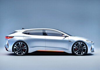 futuristic silver car isolated on white